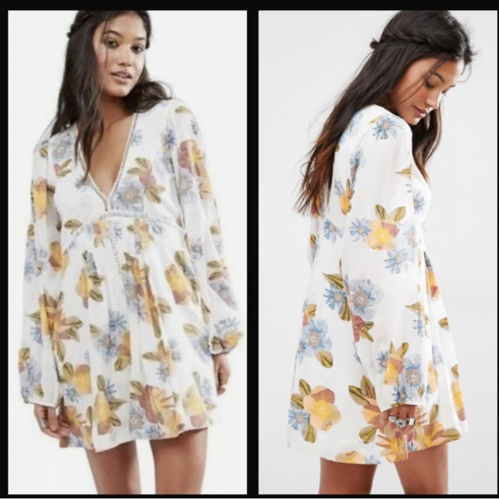 NWT Free People Multicolor Floral Long Sleeve Babydoll Dress